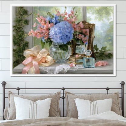 Sunlit Hydrangea Still Life Canvas Wall Art