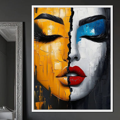 Dual Tones Modern Portrait Face Canvas Wall Art