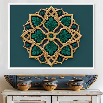 Gilded Emerald Knot Medallion Canvas Wall Art