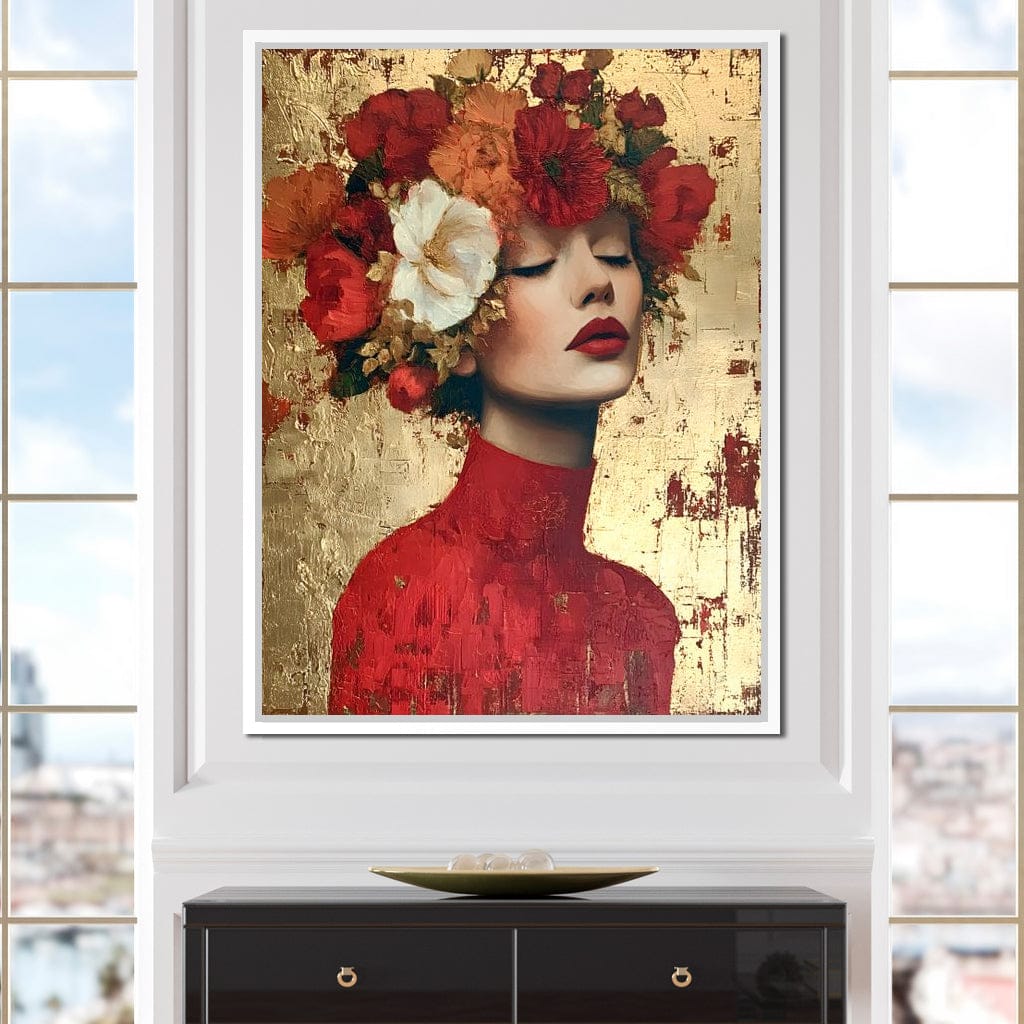 Golden Petal Crowned Reverie Canvas Wall Art