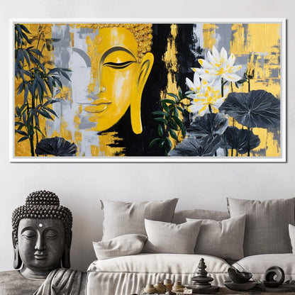 Golden Buddha Lotus Harmony Canvas Wall Art