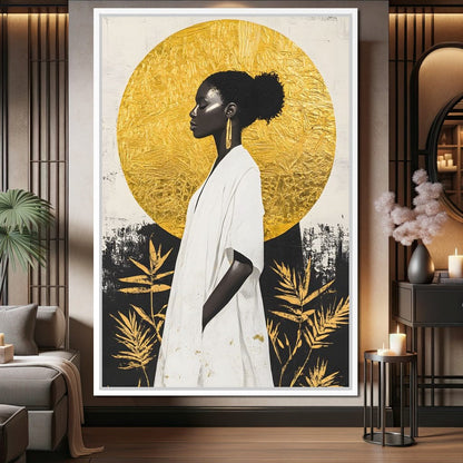 Golden Halo Afrocentric Poise Canvas Wall Art