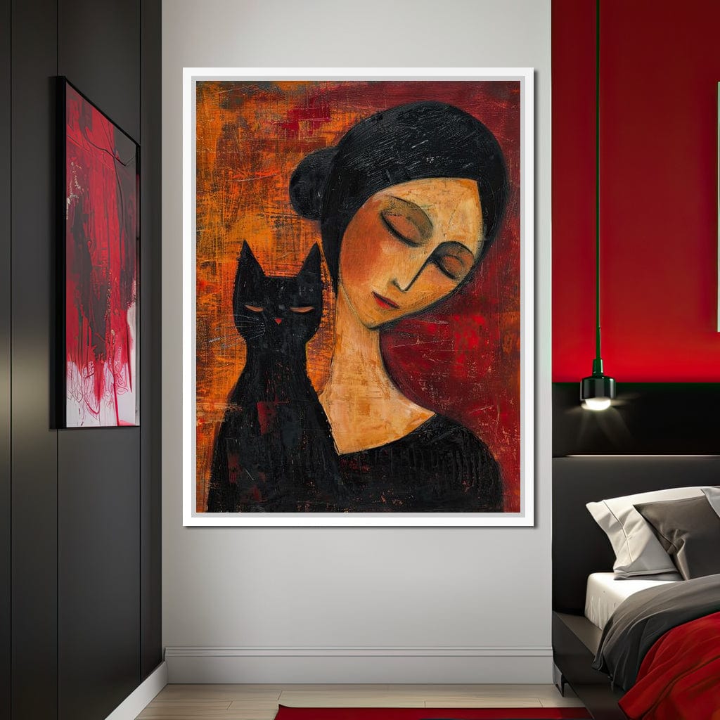 Contemplative Harmony with Cat Canvas Wall Art