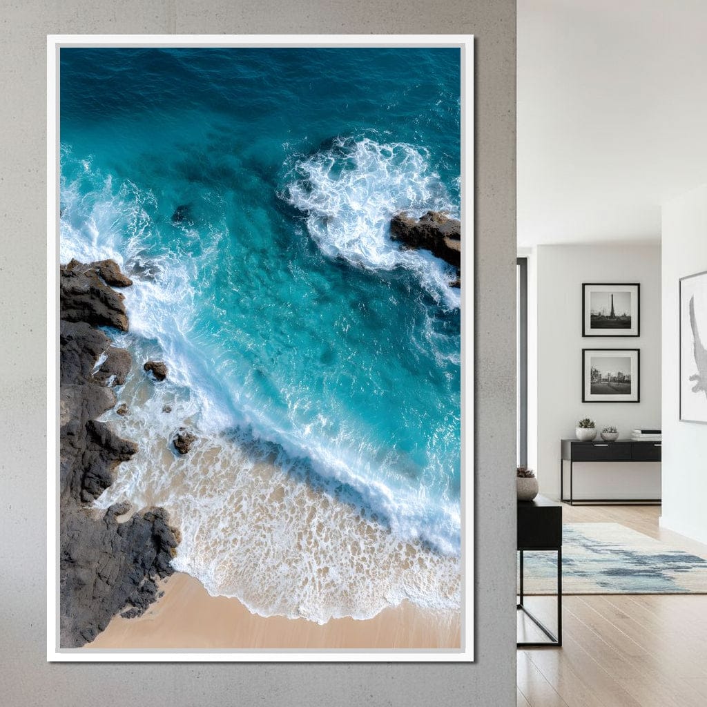 Turquoise Tide on Rock Shore Canvas Wall Art