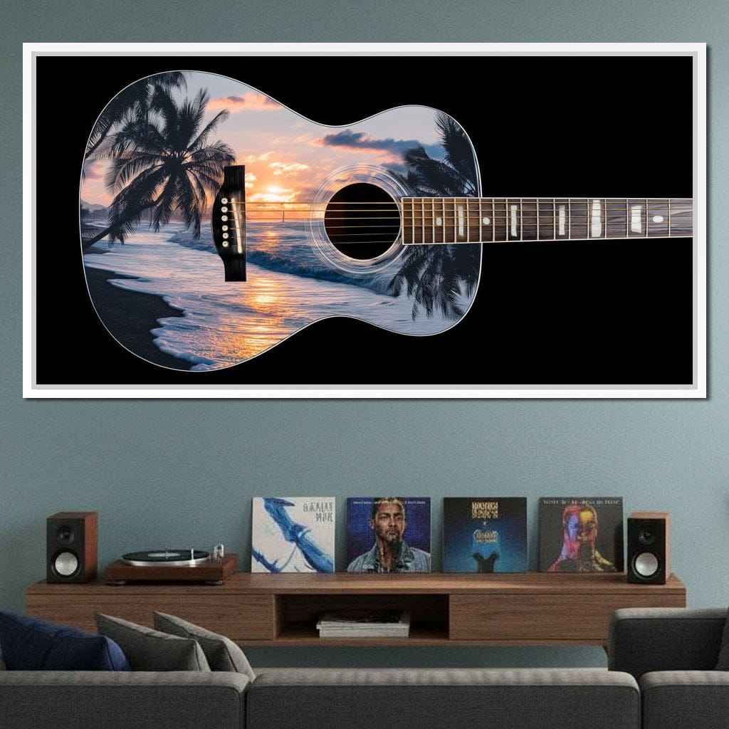 Tropical Sunset Guitar Dream Canvas Wall Art