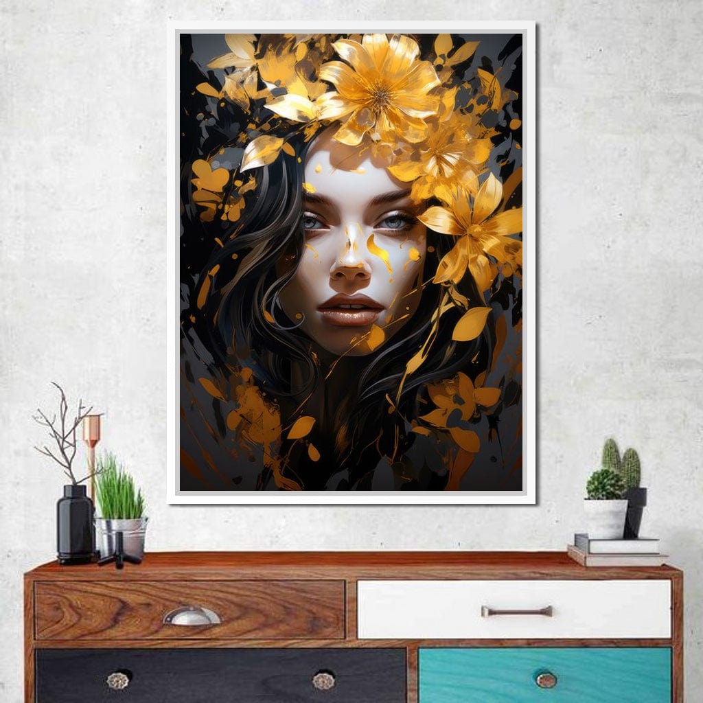 Golden Petal Crown Canvas Wall Art