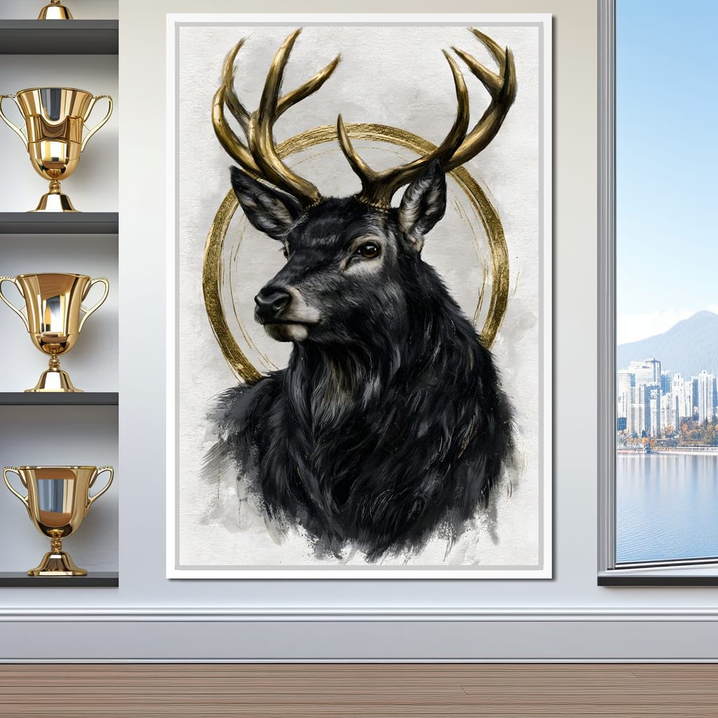 Stag of the Gilded Halo Canvas Wall Art