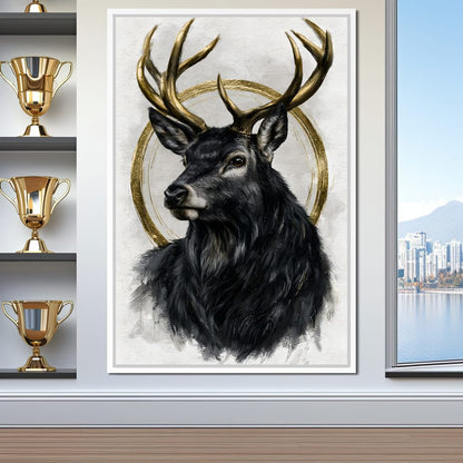 Stag of the Gilded Halo Canvas Wall Art
