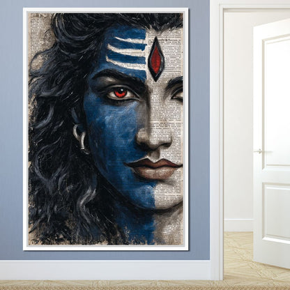 Shiva Gaze Ancient Script Face Canvas Wall Art