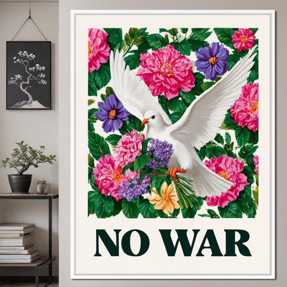 No War Dove Flower Garden Canvas Wall Art