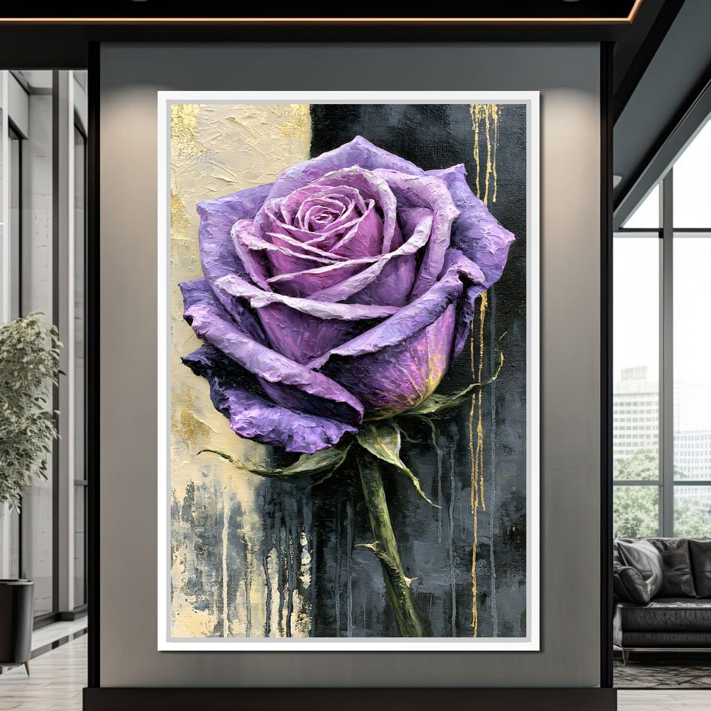 Midnight Petals Against Gilded Shadows Canvas Wall Art