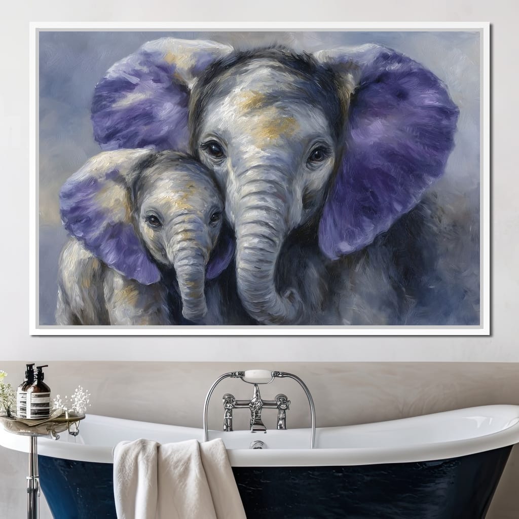 Tender Elephant Family Portrait Canvas Wall Art