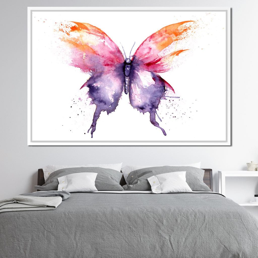 Watercolor Tricolor Butterfly Canvas Wall Art