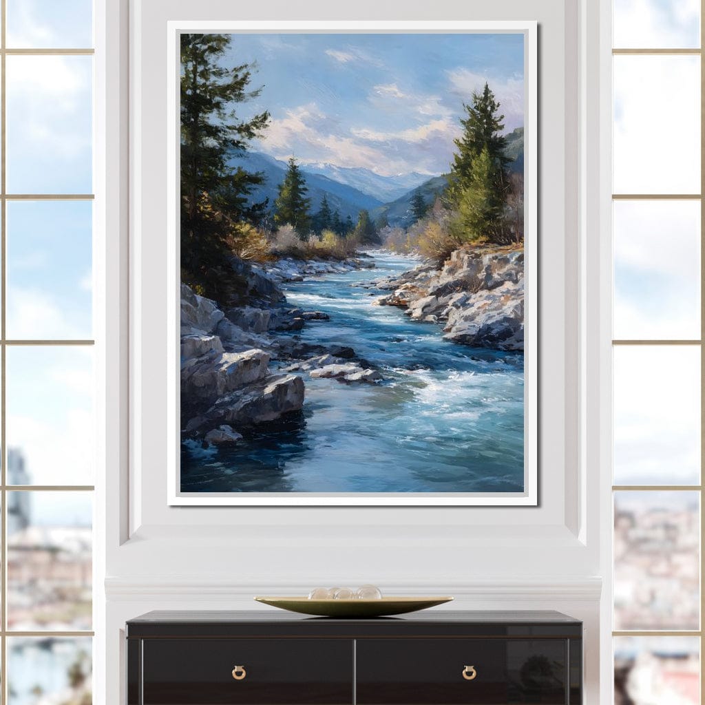 Alpine River Through Pines Canvas Wall Art