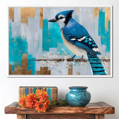 Blue Jay on Golden Birch Canvas Wall Art