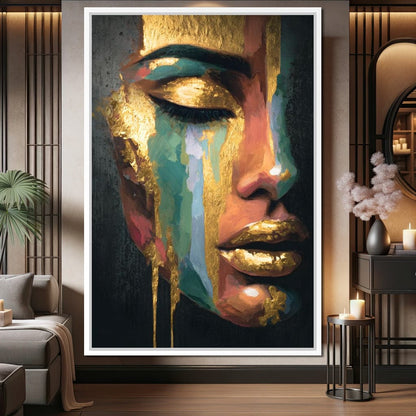Golden Radiant Abstract Face Canvas Wall Art