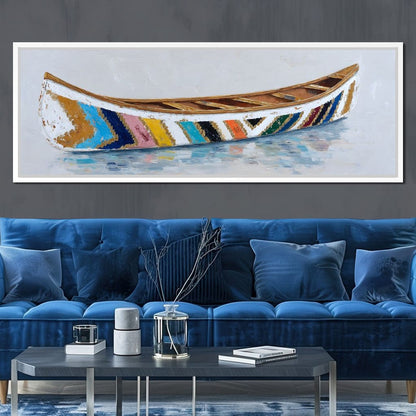 Colorful Canoe Reflections Calm Canvas Wall Art