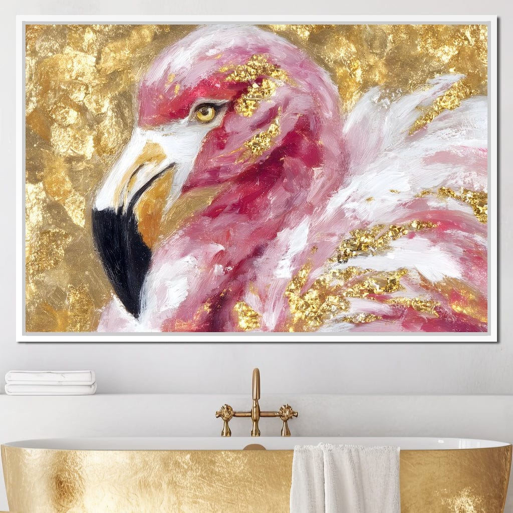 Gilded Flamingo Portrait Canvas Wall Art