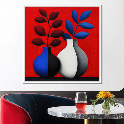 Vases in Crimson Rhythm Canvas Wall Art