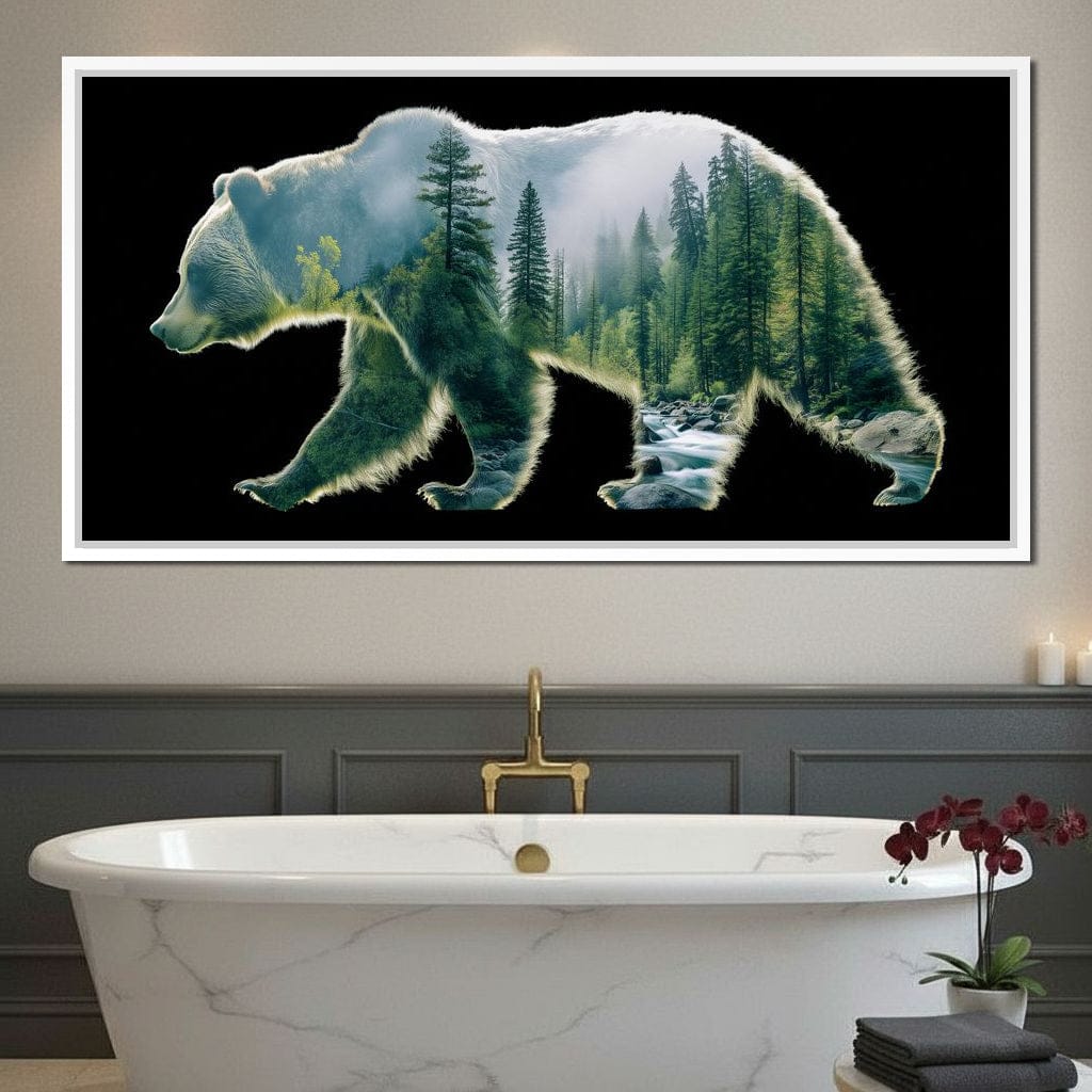 Forest Bear River Silhouette Canvas Wall Art