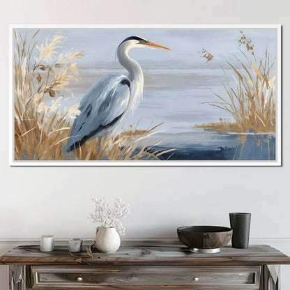Coastal Heron Marsh Stillness Canvas Wall Art