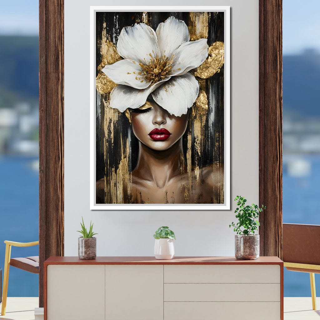 White Petals Golden Dreams Canvas Wall Art