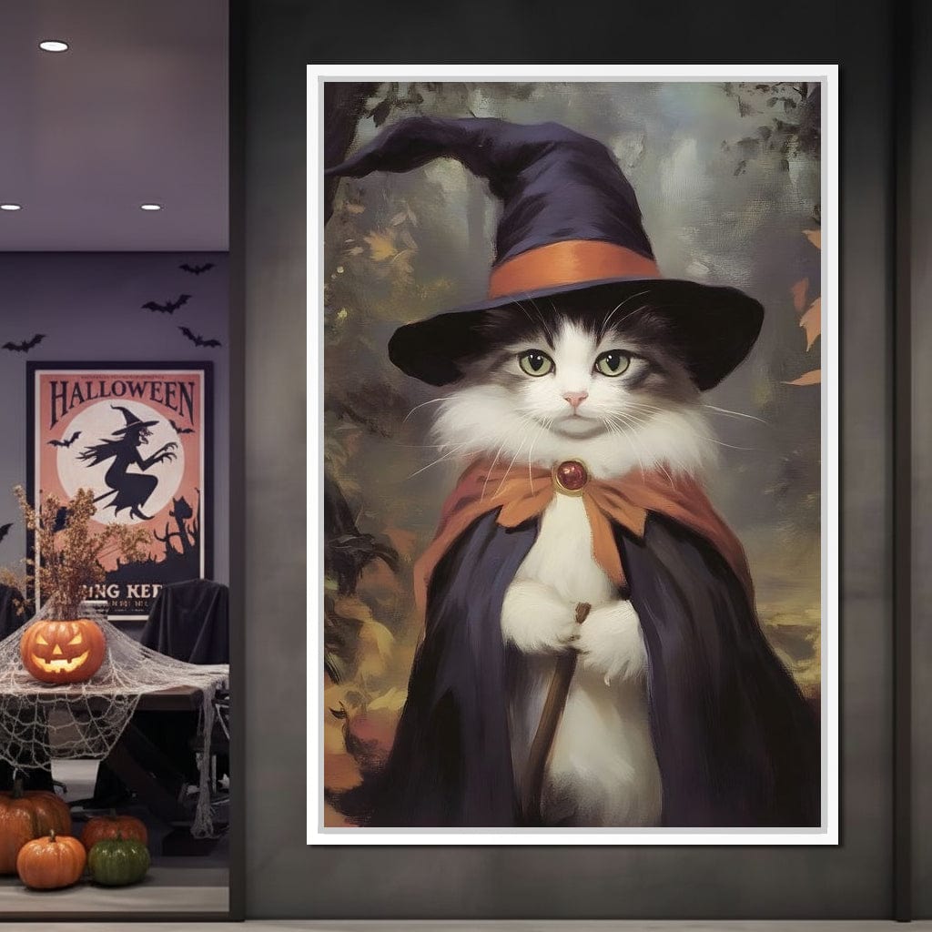 Enchanted Autumn Wizard Cat Canvas Wall Art