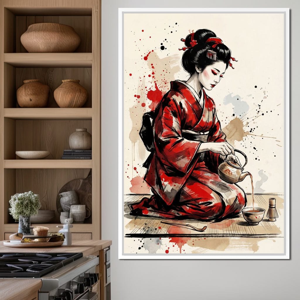 Japanese Woman Tea Ceremony Canvas Wall Art