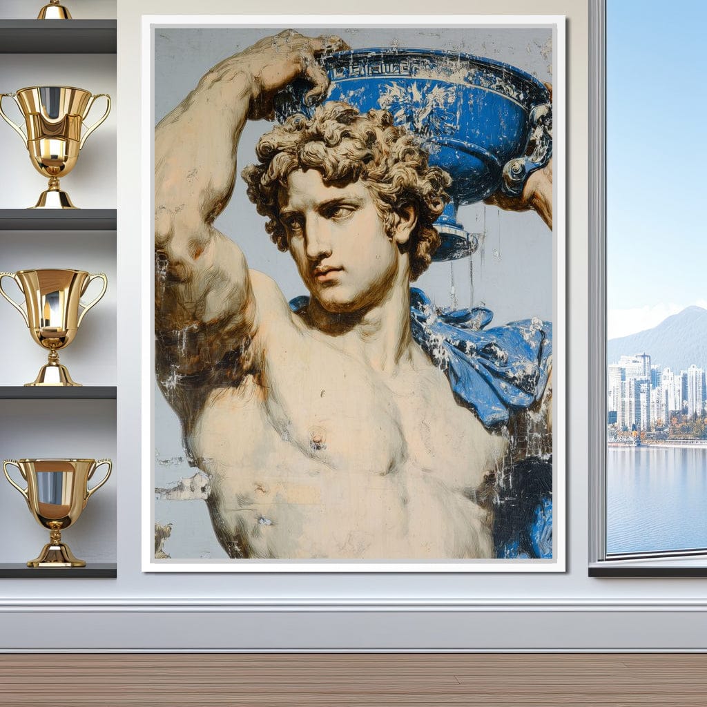 Marble Statue With Blue Urn Canvas Wall Art