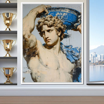 Marble Statue With Blue Urn Canvas Wall Art