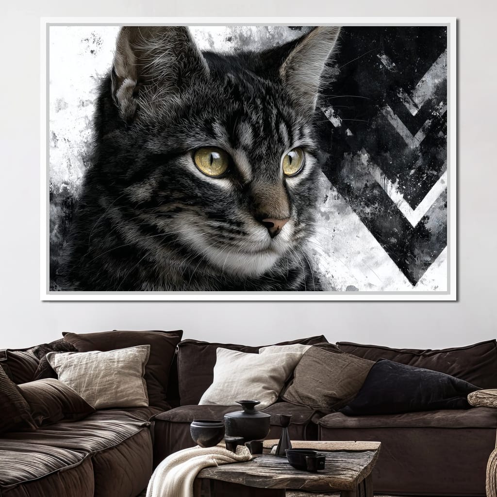 Monochrome Cat Golden Eyes Canvas Wall Art