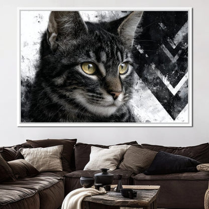 Monochrome Cat Golden Eyes Canvas Wall Art