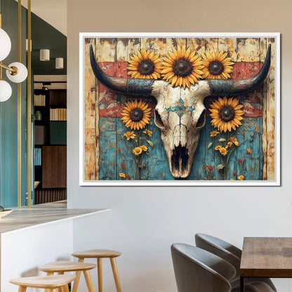 Sunflower Skulls Vintage Charm Canvas Wall Art