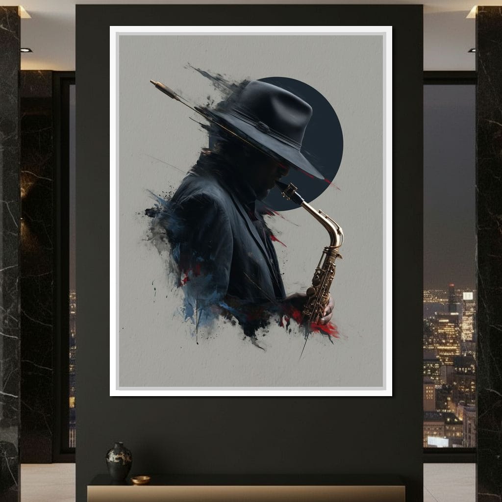 Midnight Saxophone Silhouette Canvas Wall Art