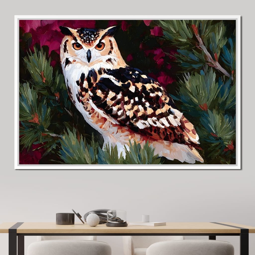 Autumn Pines Watchful Owl Canvas Wall Art