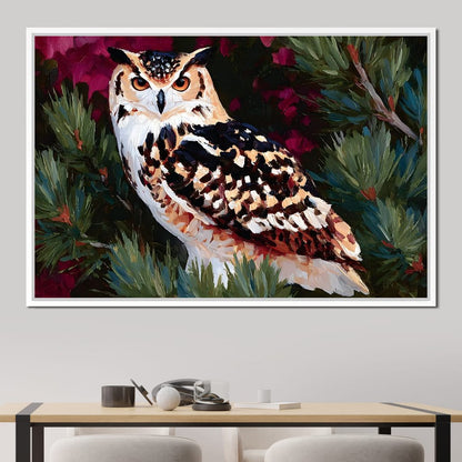 Autumn Pines Watchful Owl Canvas Wall Art