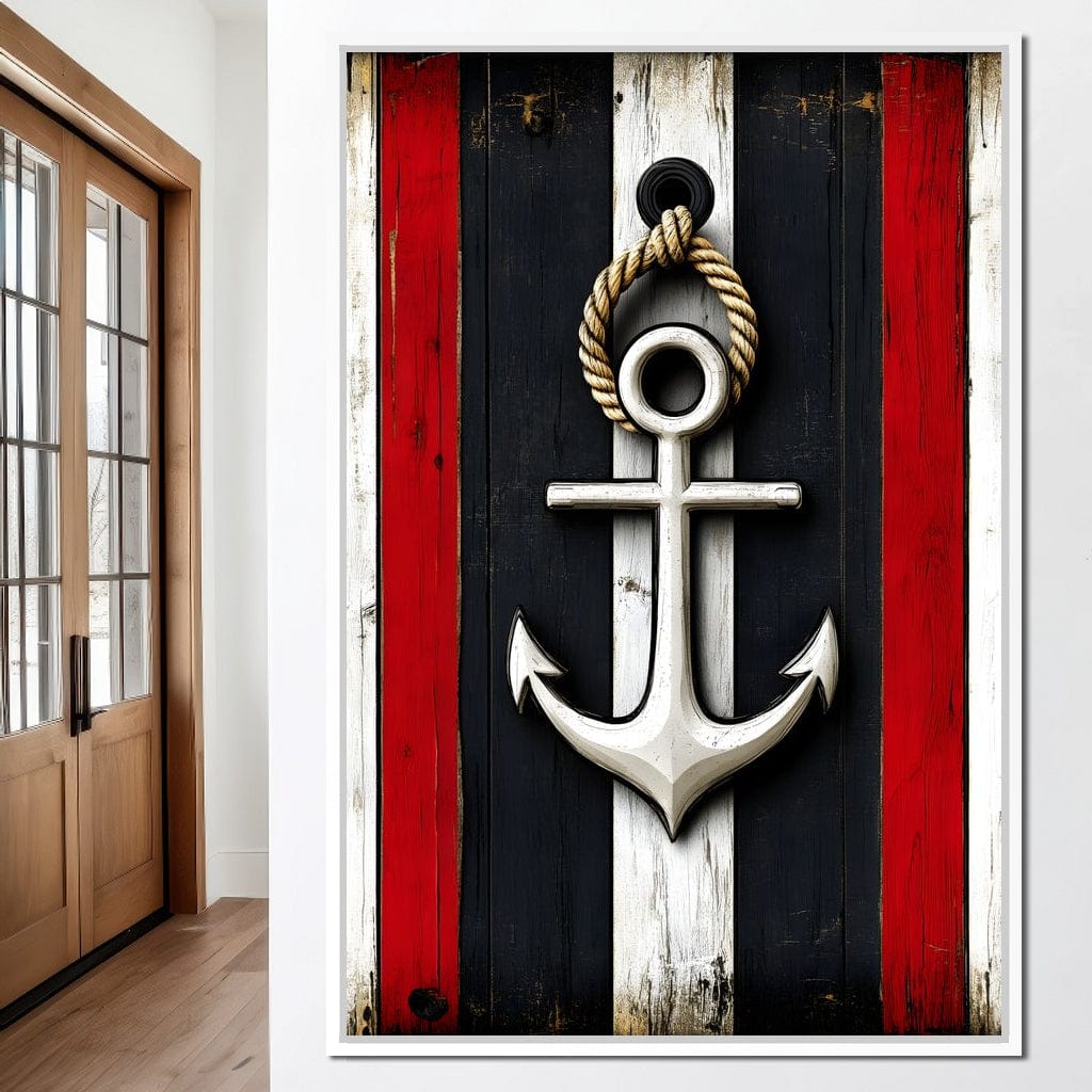 Nautical Anchor on Stripes Canvas Wall Art