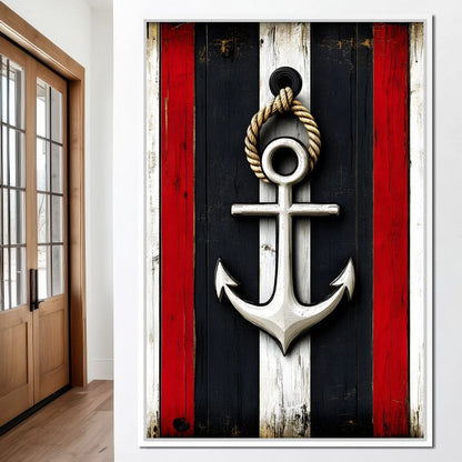 Nautical Anchor on Stripes Canvas Wall Art