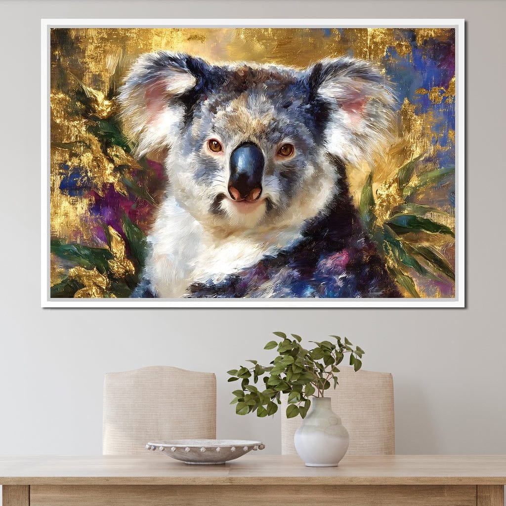 Golden Koala Portrait Glow Canvas Wall Art