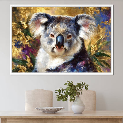 Golden Koala Portrait Glow Canvas Wall Art
