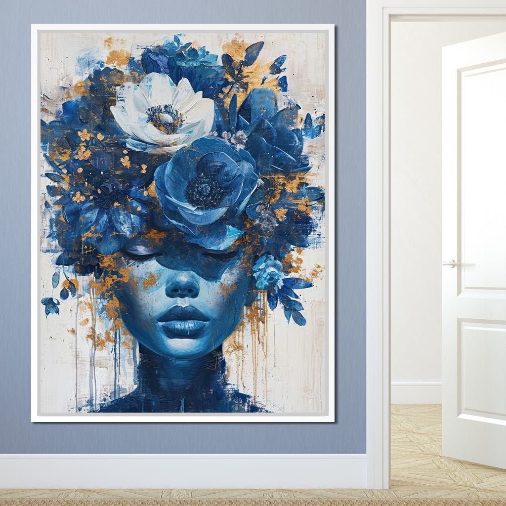 Sapphire Bloom Silhouette Canvas Wall Art