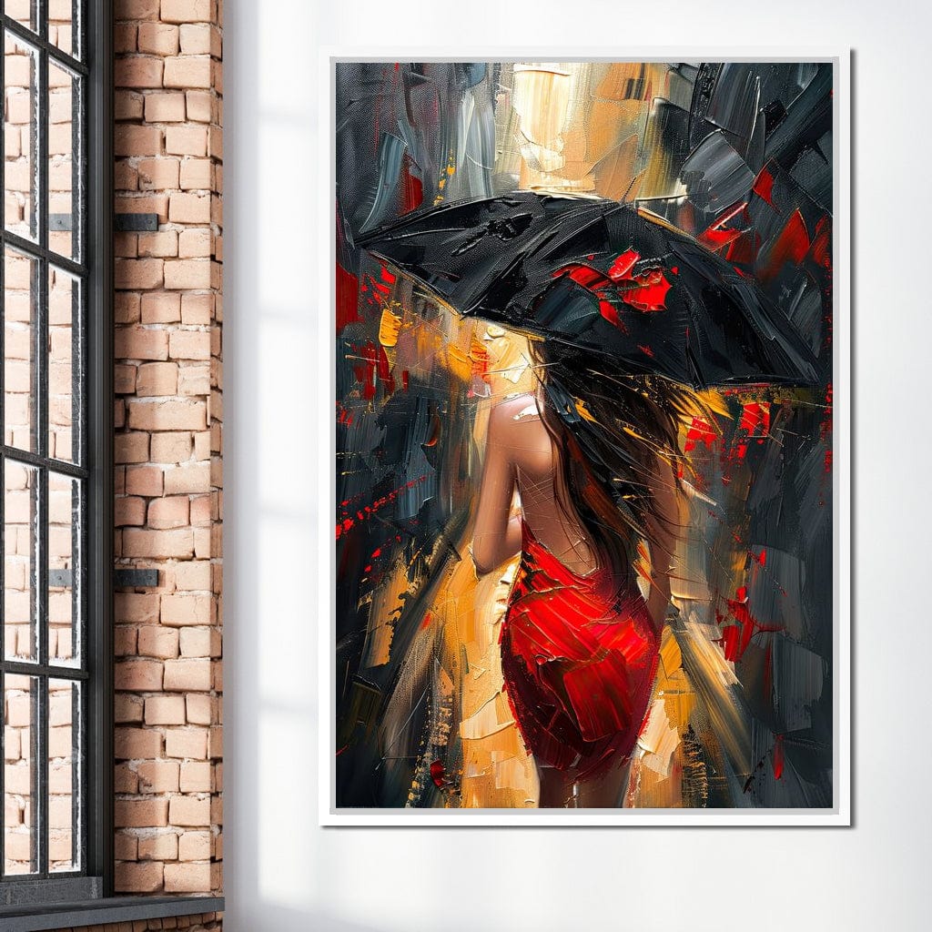 Rainy Stroll in Bold Brushwork Canvas Wall Art