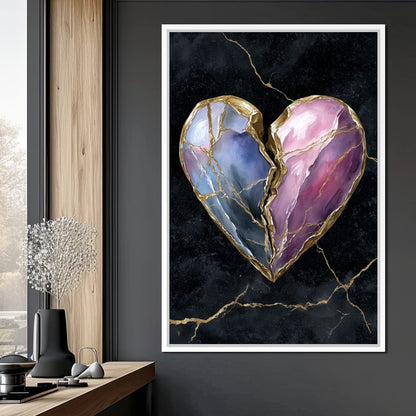 Kintsugi Split Heart Gold Canvas Wall Art