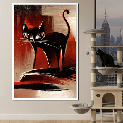 Mid Century Black Cat Stare Canvas Wall Art