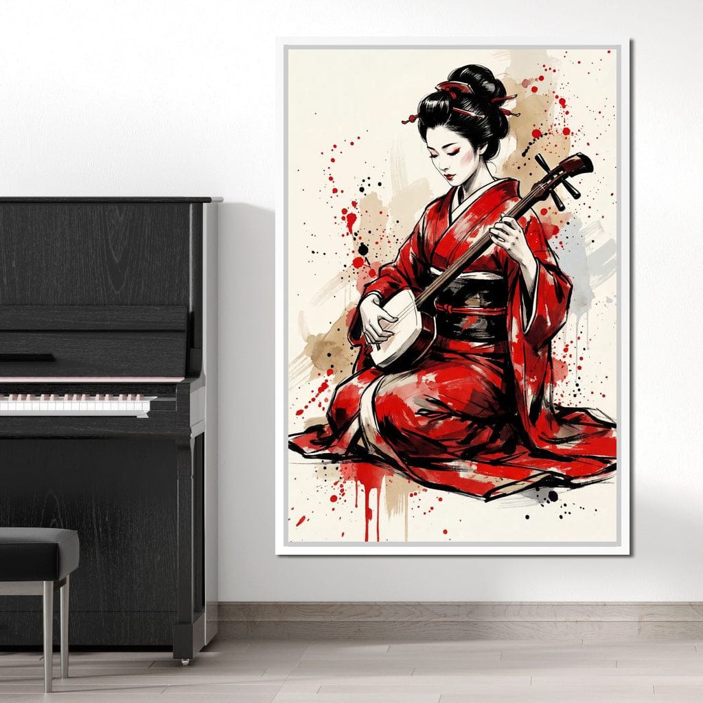 Japanese Woman with Shamisen Canvas Wall Art
