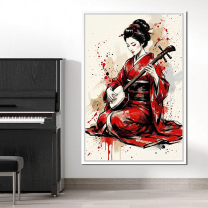 Japanese Woman with Shamisen Canvas Wall Art