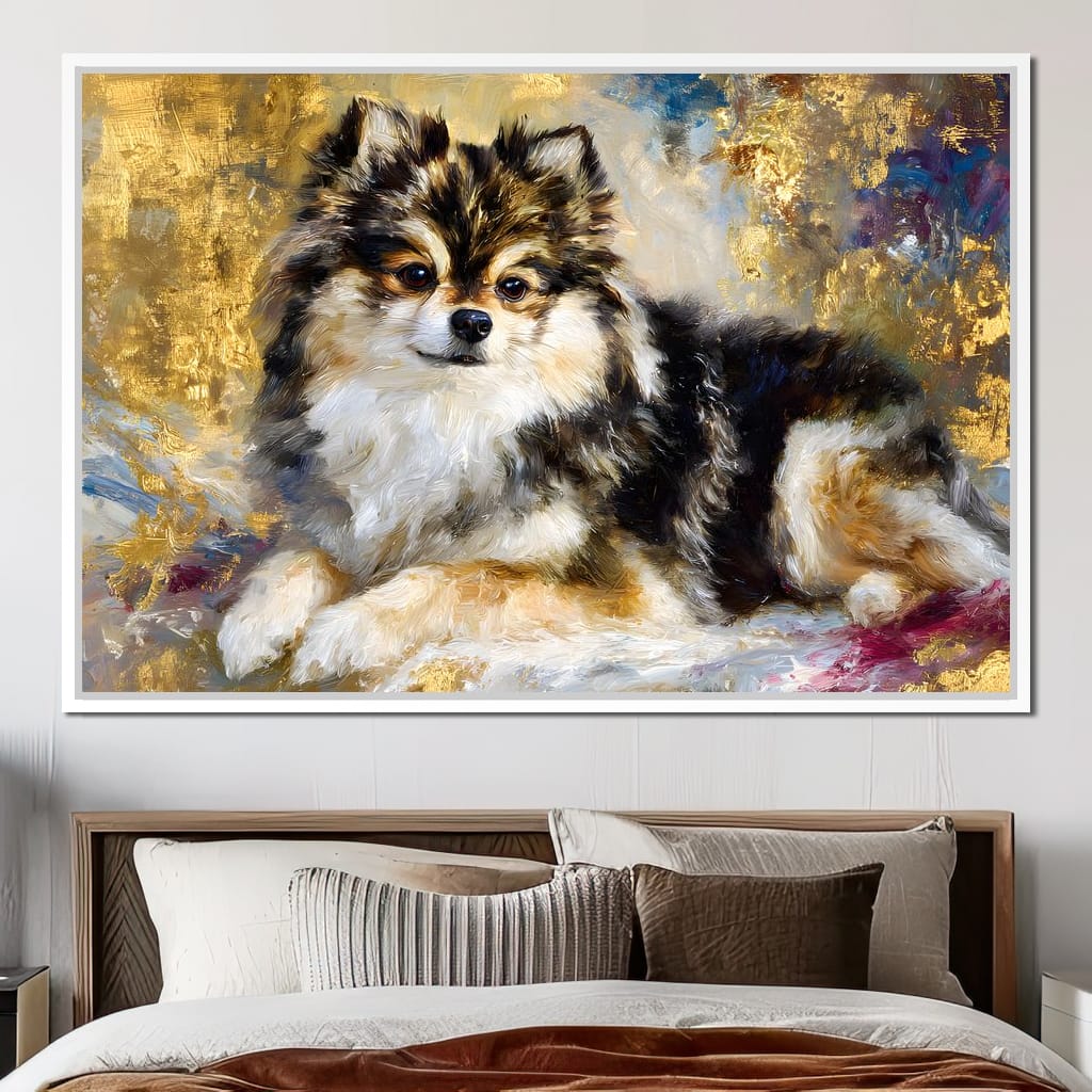 Golden Pomeranian Portrait Glow Canvas Wall Art
