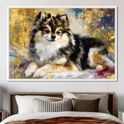 Golden Pomeranian Portrait Glow Canvas Wall Art