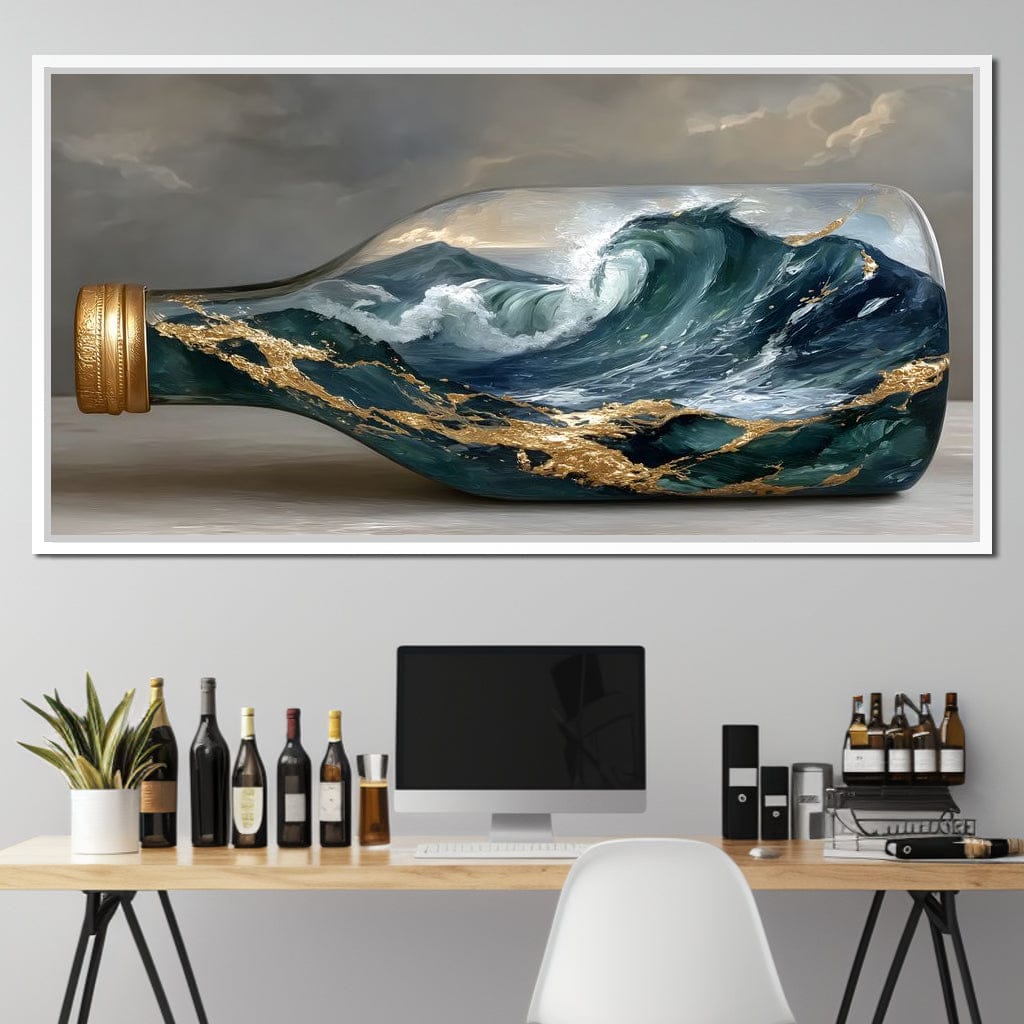 Gilded Ocean Storm Bottle Canvas Wall Art