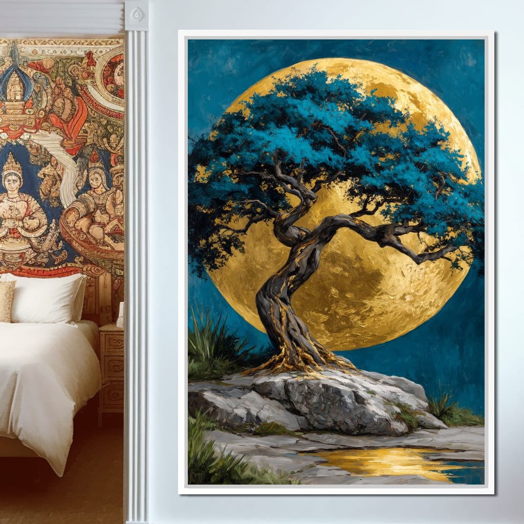 Golden Moonlit Tree Reverie Canvas Wall Art